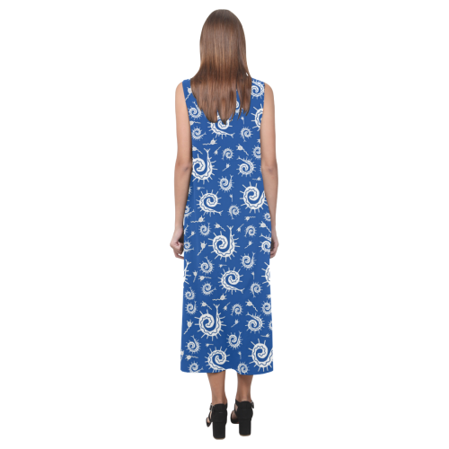 Blue Funky Bugs Phaedra Sleeveless Open Fork Long Dress (Model D08)