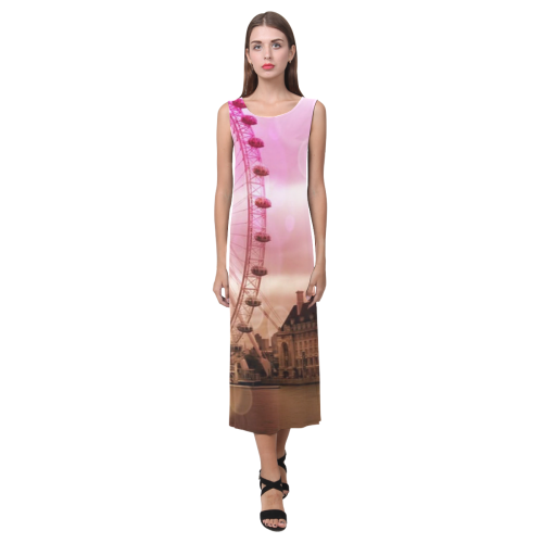 Travel-London, pink Phaedra Sleeveless Open Fork Long Dress (Model D08)