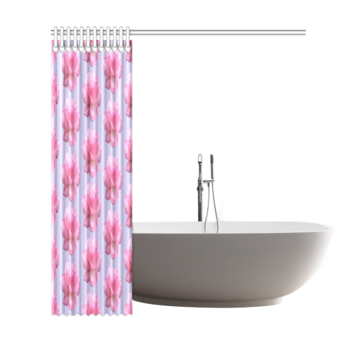Pink Roses Pattern on Blue Shower Curtain 69"x72"