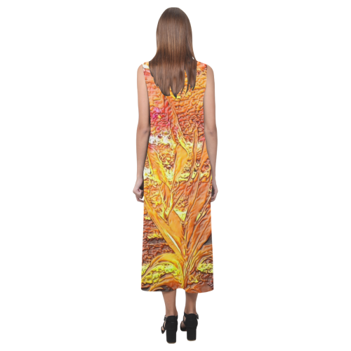 Palm by Nico Bielow (Original Painting) Phaedra Sleeveless Open Fork Long Dress (Model D08)