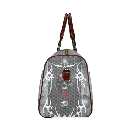 Awesome skull on metal design Waterproof Travel Bag/Small (Model 1639)