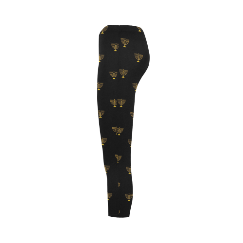 HOLIDAYS +: Golden Menorah on Black Capri Legging (Model L02)