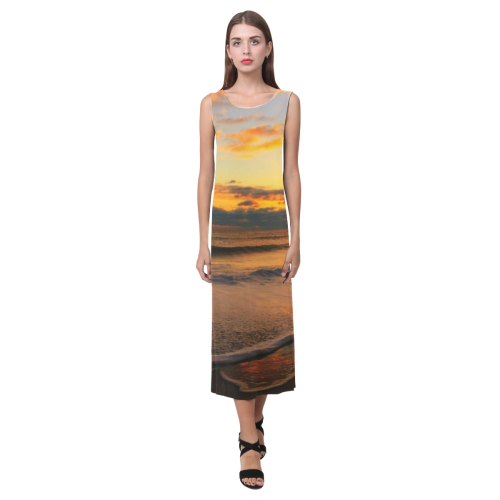 Stunning sunset on the beach Phaedra Sleeveless Open Fork Long Dress (Model D08)