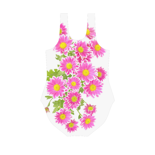 Asters Bouquet Pink White Flowers Vest One Piece Swimsuit (Model S04)