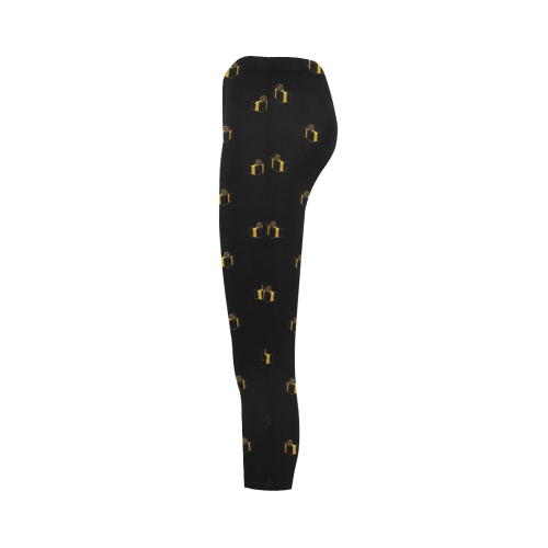 METALLICS: Golden Presents & Gifts on Black Capri Legging (Model L02)