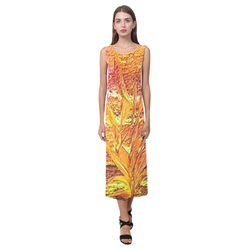 Palm by Nico Bielow (Original Painting) Phaedra Sleeveless Open Fork Long Dress (Model D08)