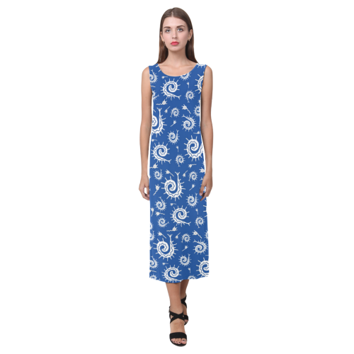 Blue Funky Bugs Phaedra Sleeveless Open Fork Long Dress (Model D08)