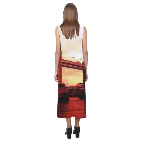 Travel-London Tower Bridge Phaedra Sleeveless Open Fork Long Dress (Model D08)