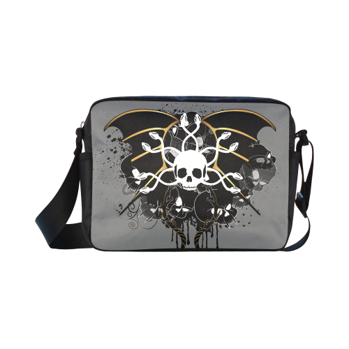 White skull with snakes and wings Classic Cross-body Nylon Bags (Model 1632)