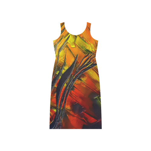 Fire Flames (Self paint) by Nico Bielow Phaedra Sleeveless Open Fork Long Dress (Model D08)