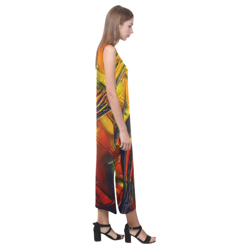 Fire Flames (Self paint) by Nico Bielow Phaedra Sleeveless Open Fork Long Dress (Model D08)