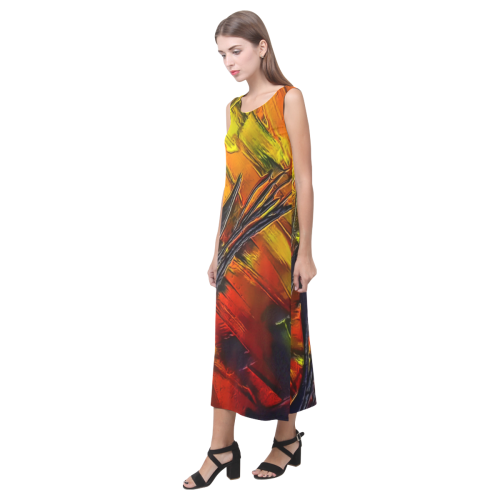 Fire Flames (Self paint) by Nico Bielow Phaedra Sleeveless Open Fork Long Dress (Model D08)