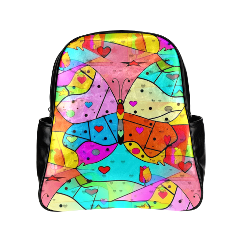 Butterfly Popart by Nico Bielow Multi-Pockets Backpack (Model 1636)