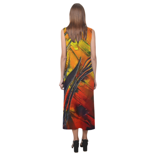 Fire Flames (Self paint) by Nico Bielow Phaedra Sleeveless Open Fork Long Dress (Model D08)