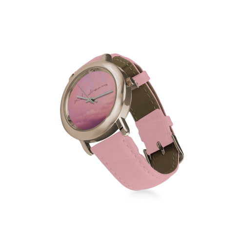 pink dreams Women's Rose Gold Leather Strap Watch(Model 201)