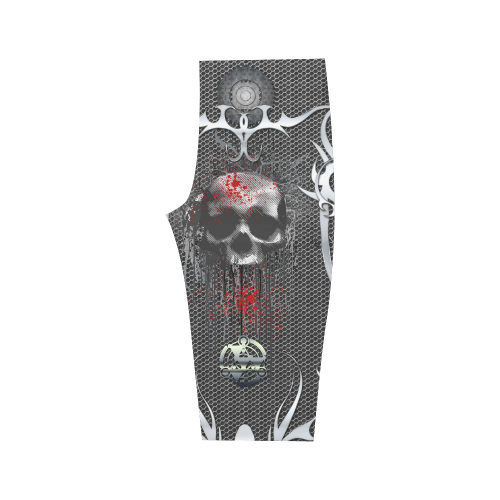 Awesome skull on metal design Hestia Cropped Leggings (Model L03)