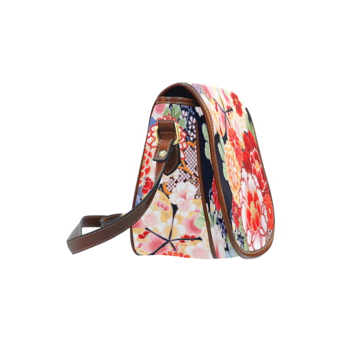 Beautiful Floral Japanese Kimono Pattern Saddle Bag/Small (Model 1649) Full Customization