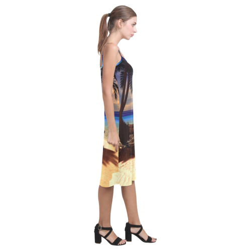 Awesome sunset over a tropical island Alcestis Slip Dress (Model D05)
