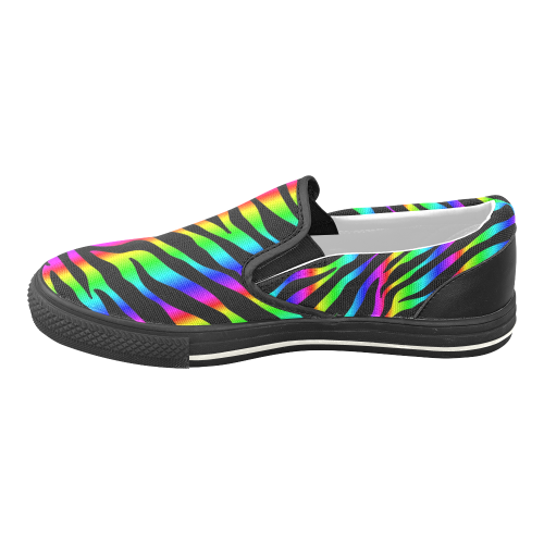 Zebra rainbow Women's Unusual Slip-on Canvas Shoes (Model 019)