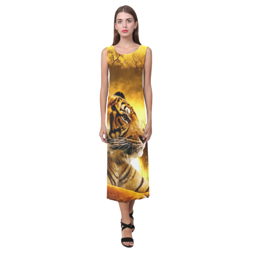 Tiger and Sunset Phaedra Sleeveless Open Fork Long Dress (Model D08)