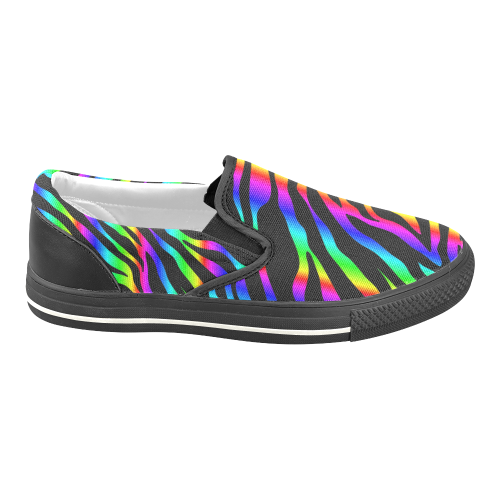 Zebra rainbow Women's Unusual Slip-on Canvas Shoes (Model 019)