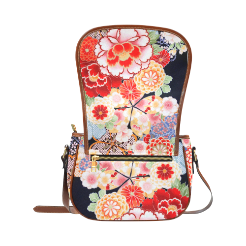 Beautiful Floral Japanese Kimono Pattern Saddle Bag/Small (Model 1649) Full Customization