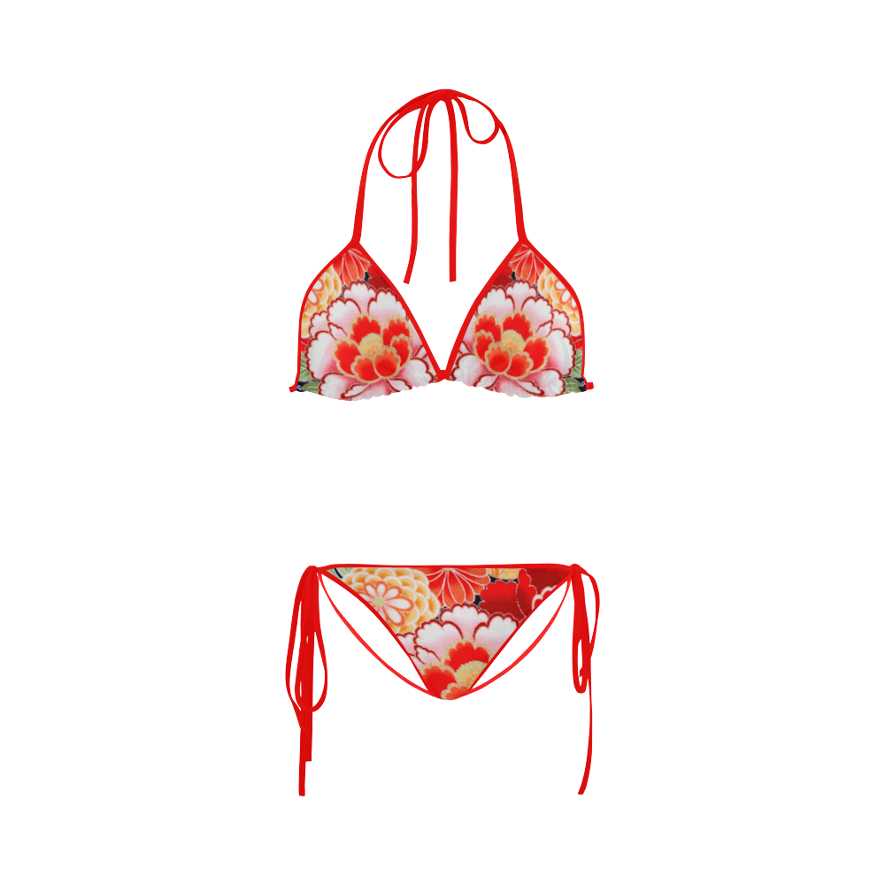 Beautiful Peony Japanese Kimono Pattern Custom Bikini Swimsuit ID