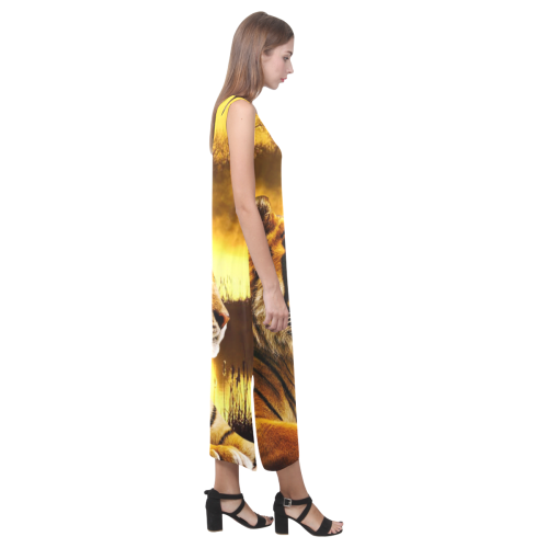 Tiger and Sunset Phaedra Sleeveless Open Fork Long Dress (Model D08)