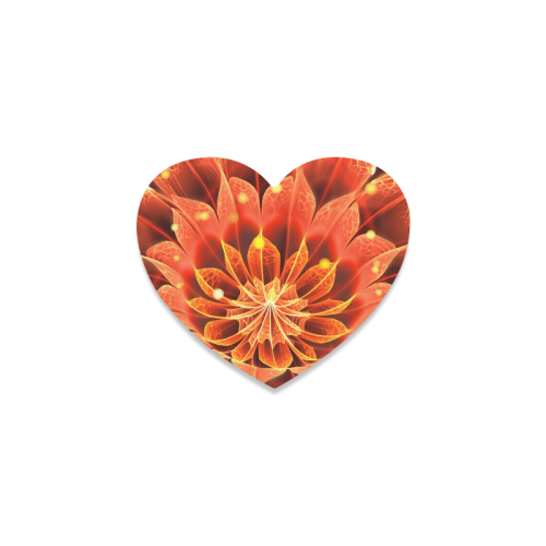 Fiery Heart Coasters -- Red Dahlia Fractal Flower with Beautiful Bokeh Heart Coaster