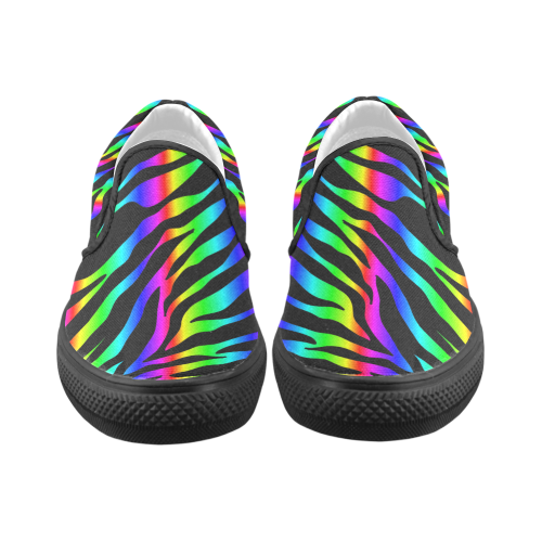 Zebra rainbow Women's Unusual Slip-on Canvas Shoes (Model 019)