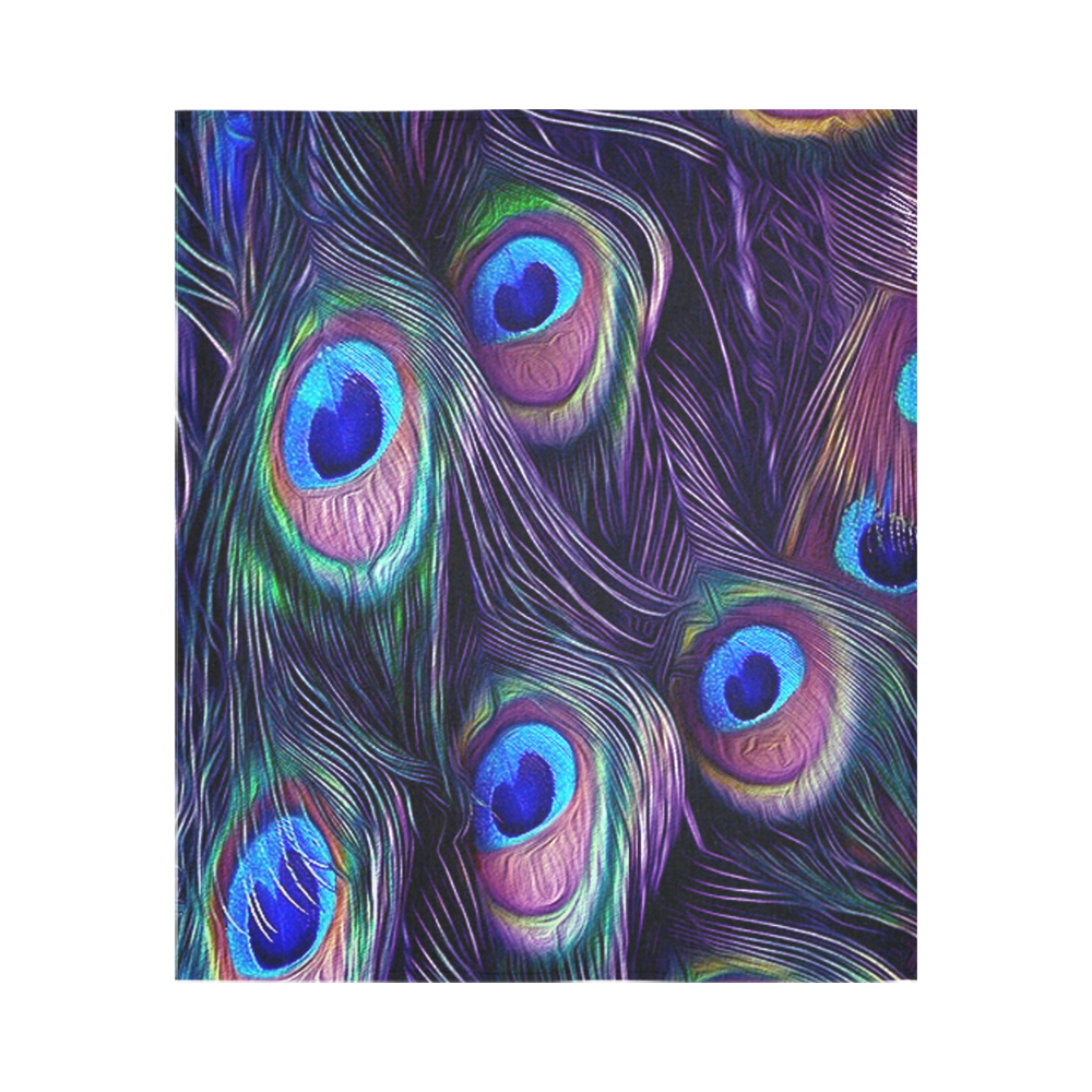 Peacock Feather Cotton Linen Wall Tapestry 51"x 60" ID D696314