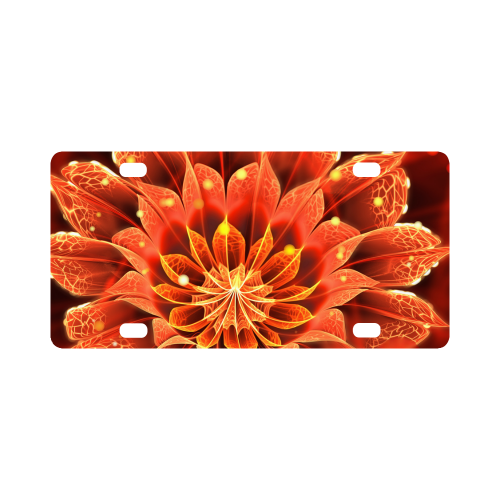 Fiery Fractal License Plate -- Red Dahlia Fractal Flower with Beautiful Bokeh Classic License Plate