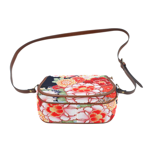 Beautiful Floral Japanese Kimono Pattern Saddle Bag/Small (Model 1649) Full Customization