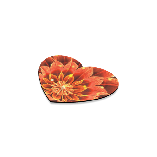 Fiery Heart Coasters -- Red Dahlia Fractal Flower with Beautiful Bokeh Heart Coaster