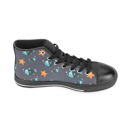 Blue fish and starfish   - sea and fish Men’s Classic High Top Canvas Shoes /Large Size (Model 017)