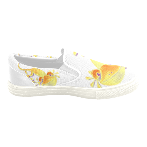 FUNNY SMILING GECKO yellow orange violet Women's Unusual Slip-on Canvas Shoes (Model 019)