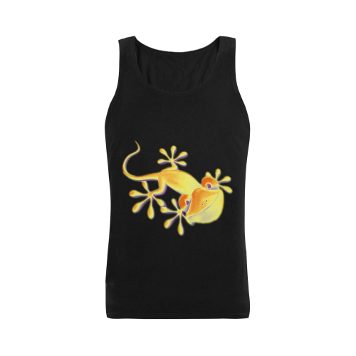 FUNNY SMILING GECKO yellow orange violet Plus-size Men's Shoulder-Free Tank Top (Model T33)