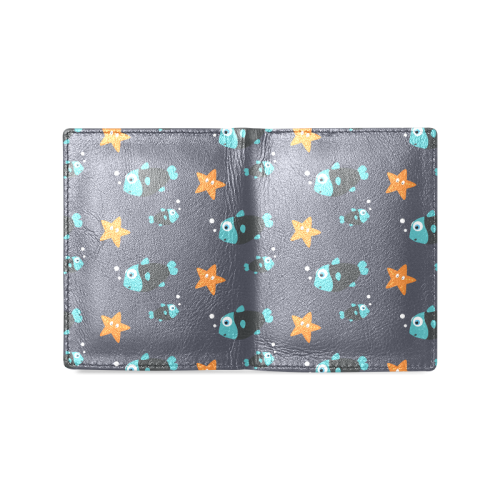 Blue fish and starfish   - sea and fish Men's Leather Wallet (Model 1612)