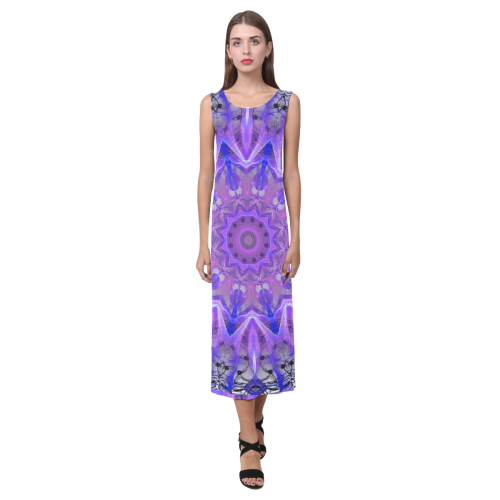 Abstract Plum Ice Crystal Palace Lattice Lace Phaedra Sleeveless Open Fork Long Dress (Model D08)