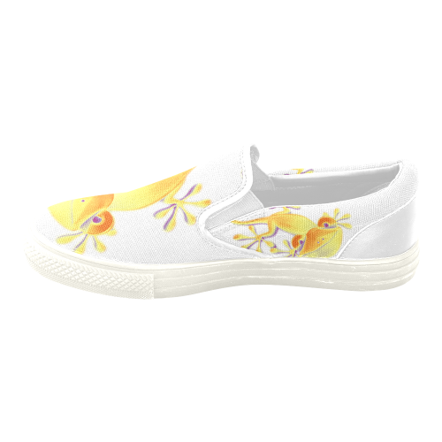 FUNNY SMILING GECKO yellow orange violet Women's Unusual Slip-on Canvas Shoes (Model 019)