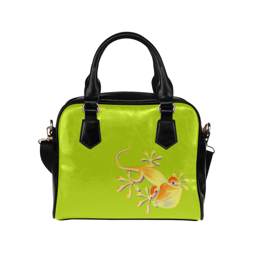 FUNNY SMILING GECKO yellow orange violet Shoulder Handbag (Model 1634)