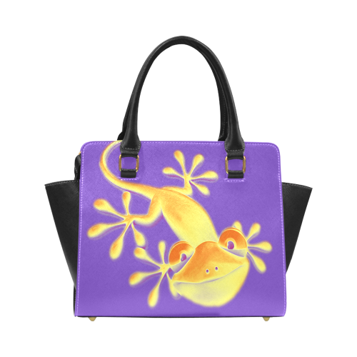 FUNNY SMILING GECKO yellow orange violet Classic Shoulder Handbag (Model 1653)