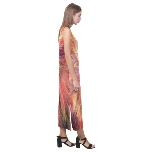 Red And Orange Colorburst Phaedra Sleeveless Open Fork Long Dress (Model D08)