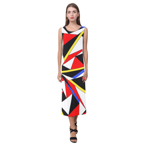 Primary Colors Modern Art by ArtformDesigns Phaedra Sleeveless Open Fork Long Dress (Model D08)
