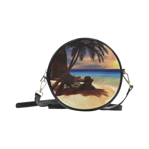 Awesome sunset over a tropical island Round Sling Bag (Model 1647)
