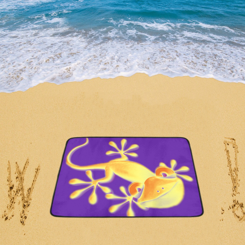 FUNNY SMILING GECKO yellow orange violet Beach Mat 78"x 60"