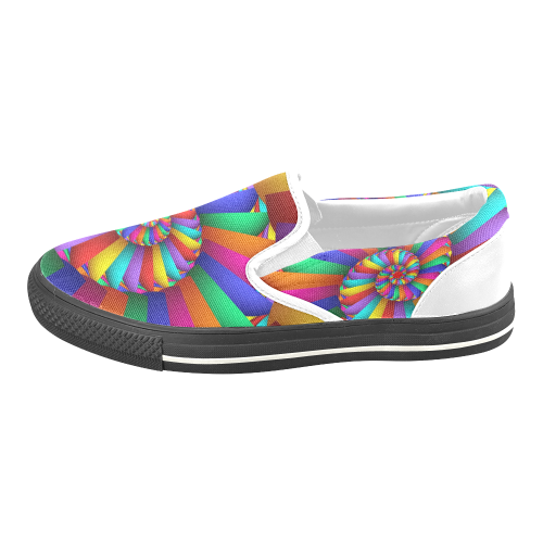 Rainbow Spiral Cool Abstract Fractal Art Women's Unusual Slip-on Canvas Shoes (Model 019)