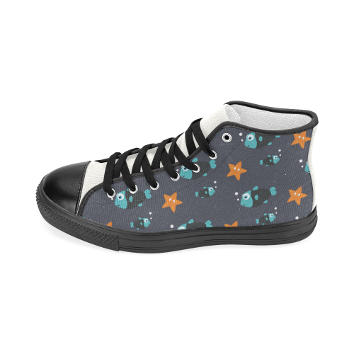 Blue fish and starfish   - sea and fish Women's Classic High Top Canvas Shoes (Model 017)