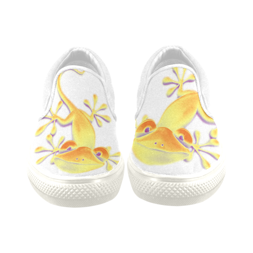 FUNNY SMILING GECKO yellow orange violet Men's Unusual Slip-on Canvas Shoes (Model 019)