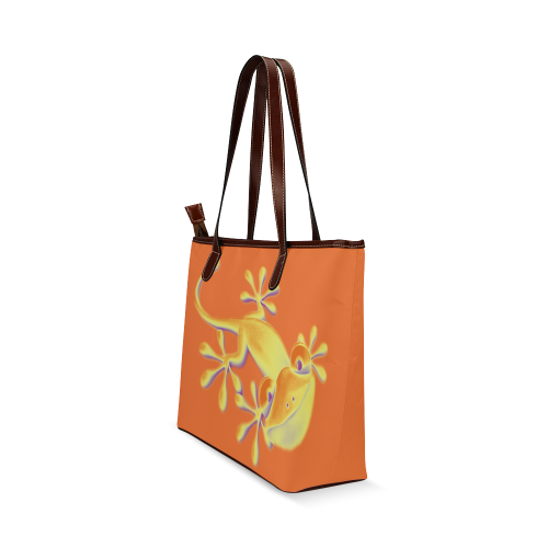 FUNNY SMILING GECKO yellow orange violet Shoulder Tote Bag (Model 1646)